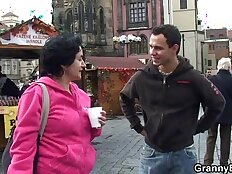 Old tourist is picked up and screwed on floor